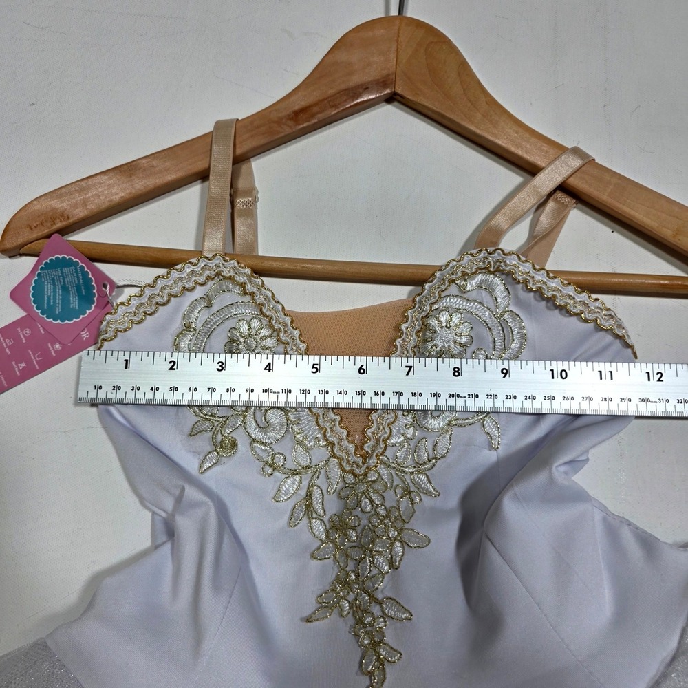 Oridoor Professional Ballet Tutu Girls 130 White Gold Sequin Lace Dance Costume - Picture 6 of 8